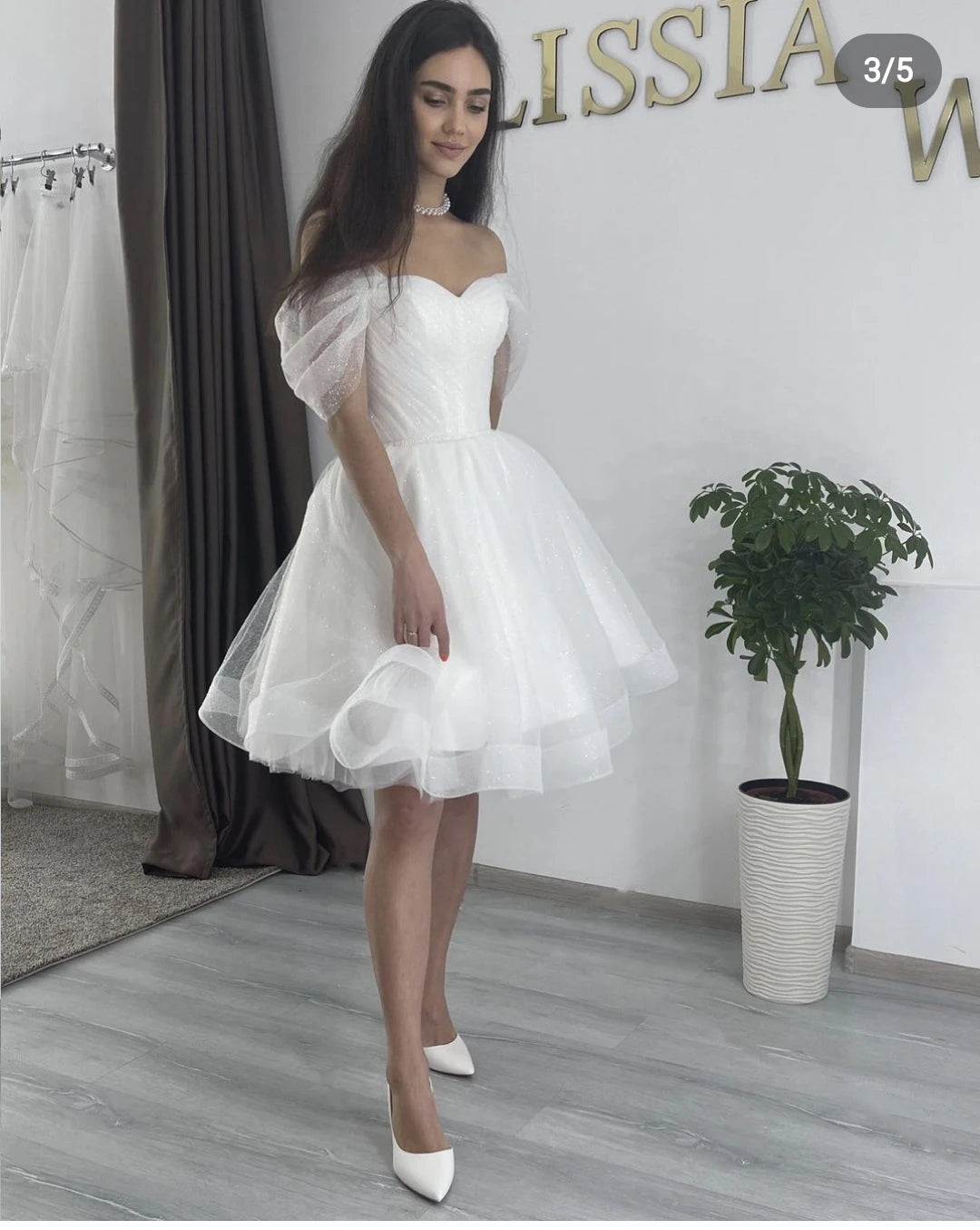 White Bridesmaid Dresses: Wedding Dress Lace Up Back Off The Shoulder Knee Length