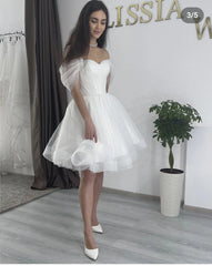 Wedding Dress Lace Up Back Off The Shoulder Knee Length For Women