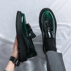 Green Slip-On Luxury Moccasins Men Casual Shoes Thick Bottom Tassel Formal