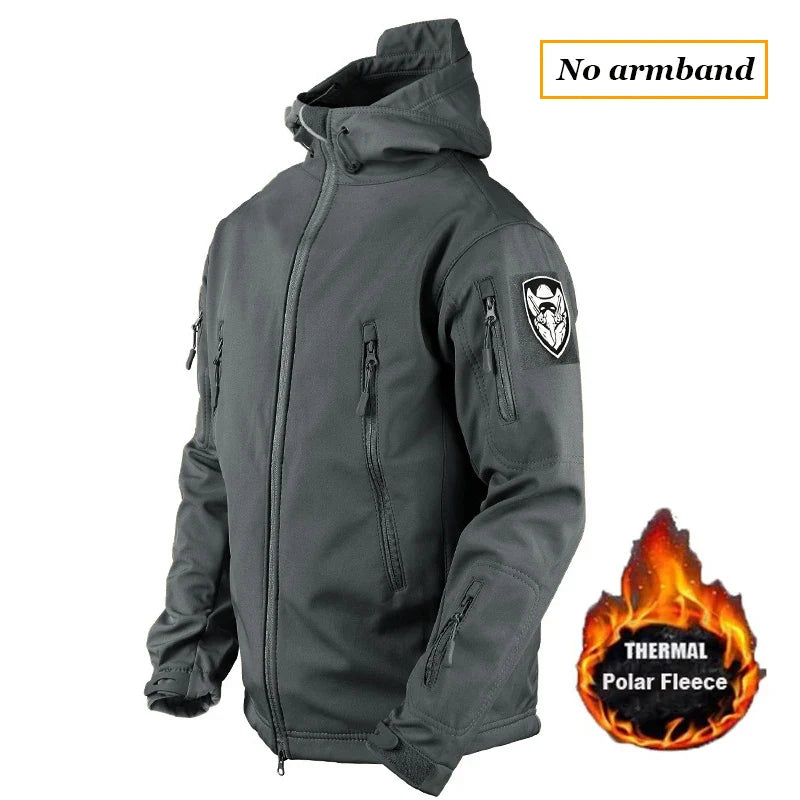 Winter Outdoor Work Sets Mens Field Training Jackets Multi-Pocket Fleece Cargo Pants Tactical Waterproof Camping Tracksuits Set