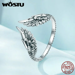 925 Sterling Silver Hip Hop Vintage Couples Creative Wings Open Rings