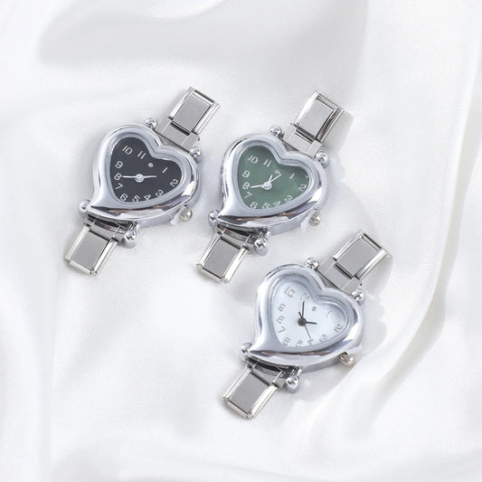 High Quality Fashion DIY 9MM Width Italian Elastic Charm Stainless Heart Shape Watch Bracelet Bangle for Friend Birthday Jewelry