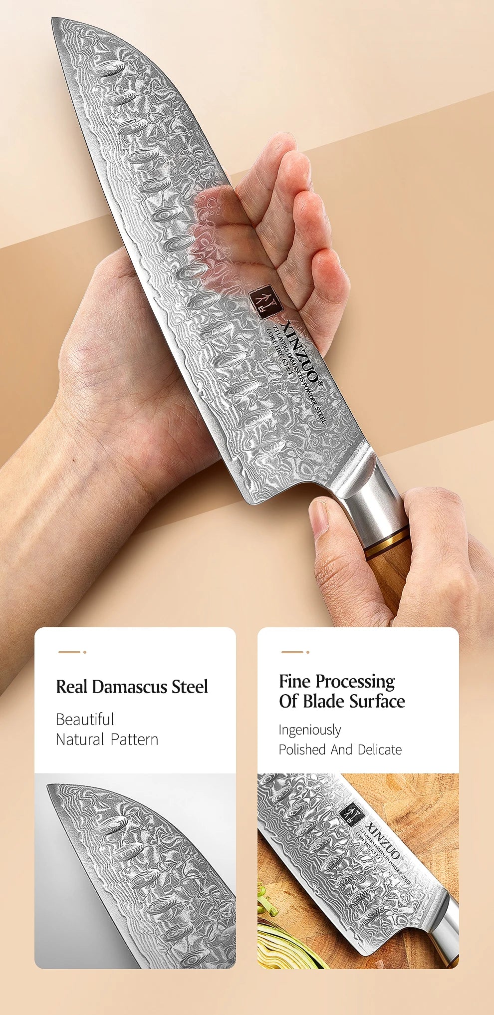 1-8pcs Kitchen Knife Set 73 Layers Custom Damascus Steel 15°±1 Per Side Steel Blade