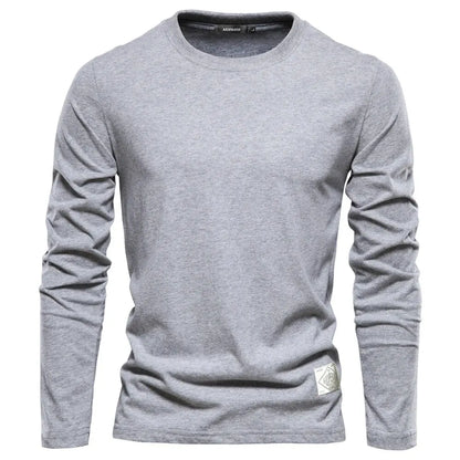 100% Cotton Long Sleeve T Shirt For Men Solid Spring Casual Mens T-shirts High Quality Male Tops Classic Clothes Men's T-shirts
