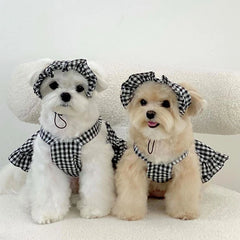 Dog Clothes Summer Cute Pet Plaid Striped Suspender Skirt Hat Vest Set Small Dog Dress