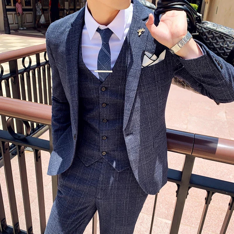 Tuxedo for Mens: Boutique M-7XL (Blazer + Vest + Trousers) Men's Suit Fashion