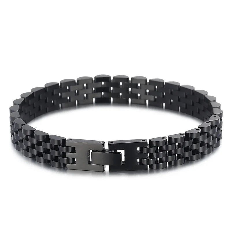 10MM Watchband Style Men's Bracelets For Women Man Ladies Gold Color Stainless Steel Mannen Armband Male Jewelry Accessories New
