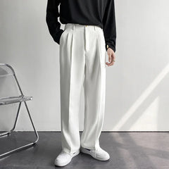 Draped Straight Men Pants Fashion Business Korean Loose Casual White Black Gray