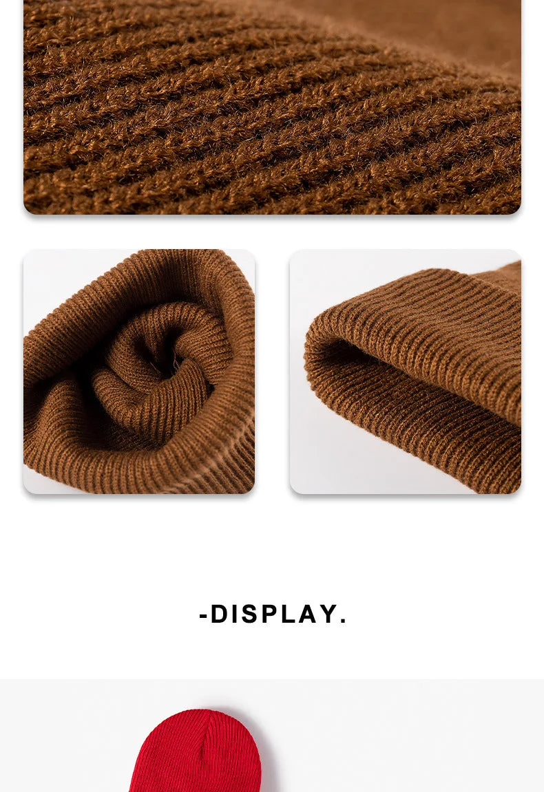 Women Men Autumn Winter Warm Beanie Hat Solid Color Lady Male Stretch
