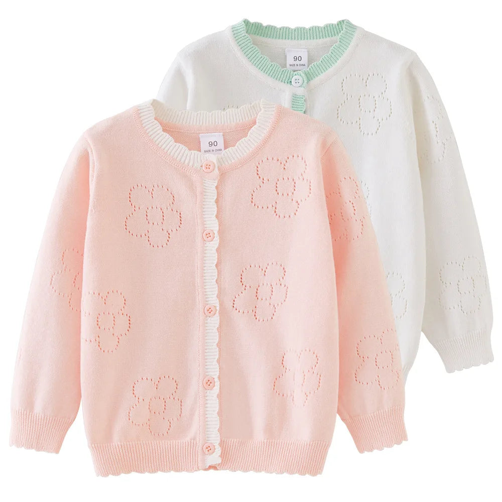 Spring Flower Pink Girls Cardigan Sweater Candy Colour Coat Kids Jacket