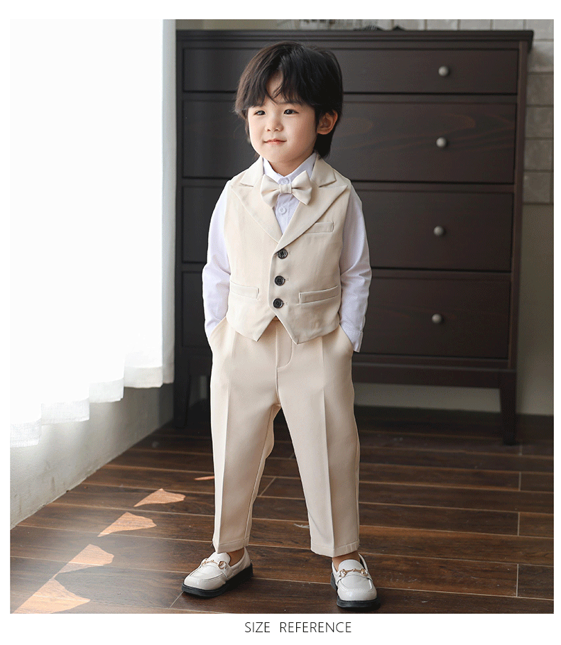 3Pcs Children Boys Black Blue Wedding Suit Teenager Kids Boy Piano Ceremony Tuxedo Suit Formal Vest Shirt Pants Bow Kid Boy Suit
