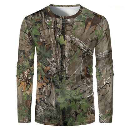 Camouflage Hunting T-Shirt Forest Print Men T Shirt Outdoor Sports Long Sleeve Trip Tactical Training Oversize Top Mens Clothing