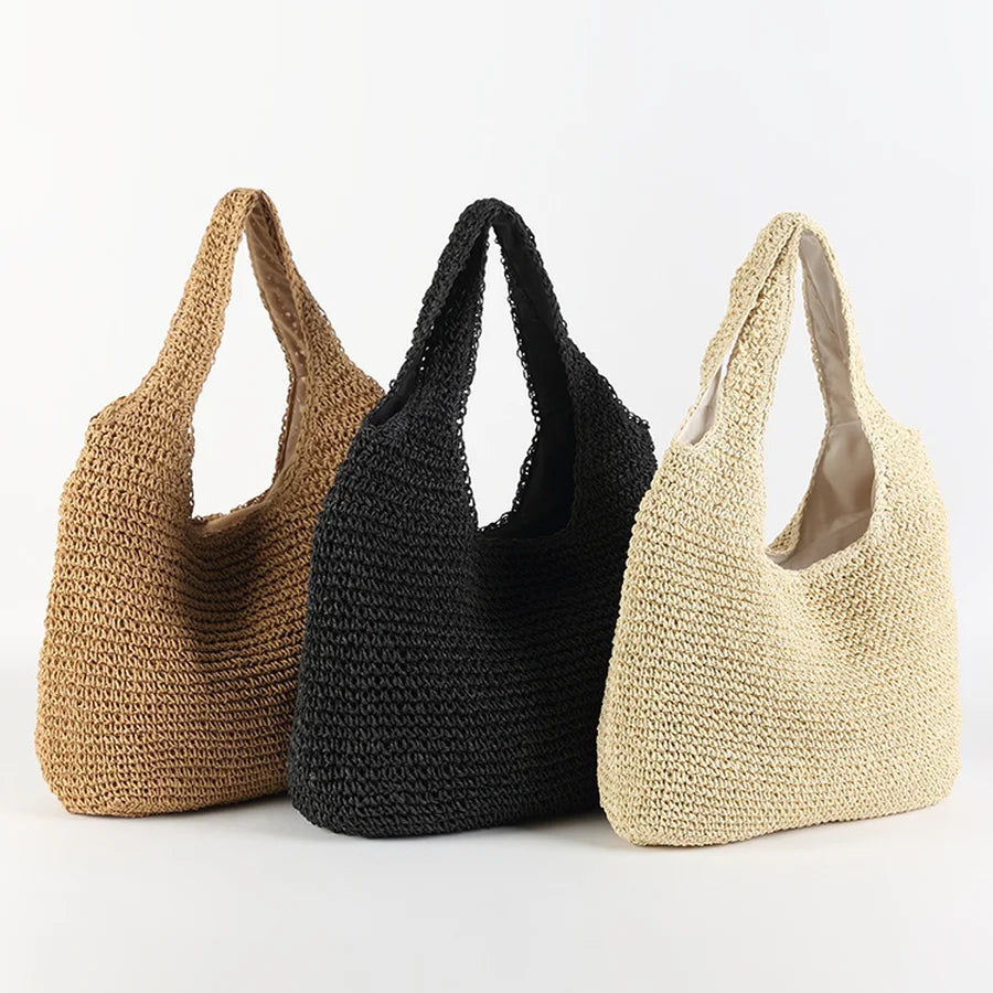 Rattan Women Shoulder Bags Wicker Woven Female Handbags Large