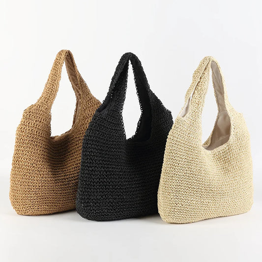 Rattan Women Shoulder Bags Wicker Woven Female Handbags Large