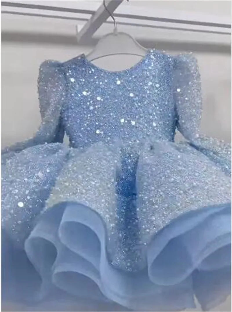 Gorgeous girl sequin birthday dress girl host princess dress flower girl fluffy dress model runway piano performance dress