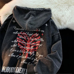 Zip UP Hoodie Grunge Women Men Autumn Embroidery Letter Long Sleeve Gothic Hooded