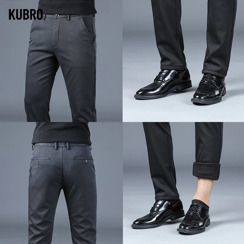 Warm Fleece Men's Suit Pants Cotton Business Solid Color Outdoors Casual Fashion