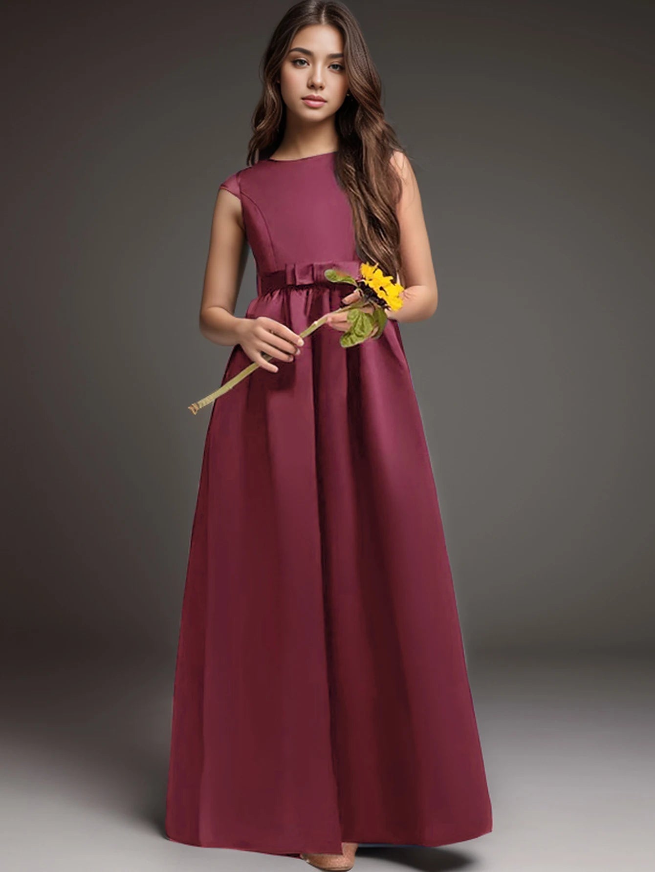 Teen Girl Purple Long Dress for Birthday Party Performance Featuring Elegant Evening Gown