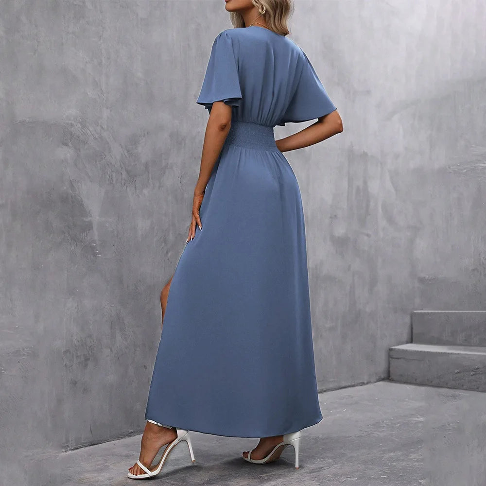 Evening Dresses: Women's  with Split Folds on Both Sides, Waist Wrapped Long Dress