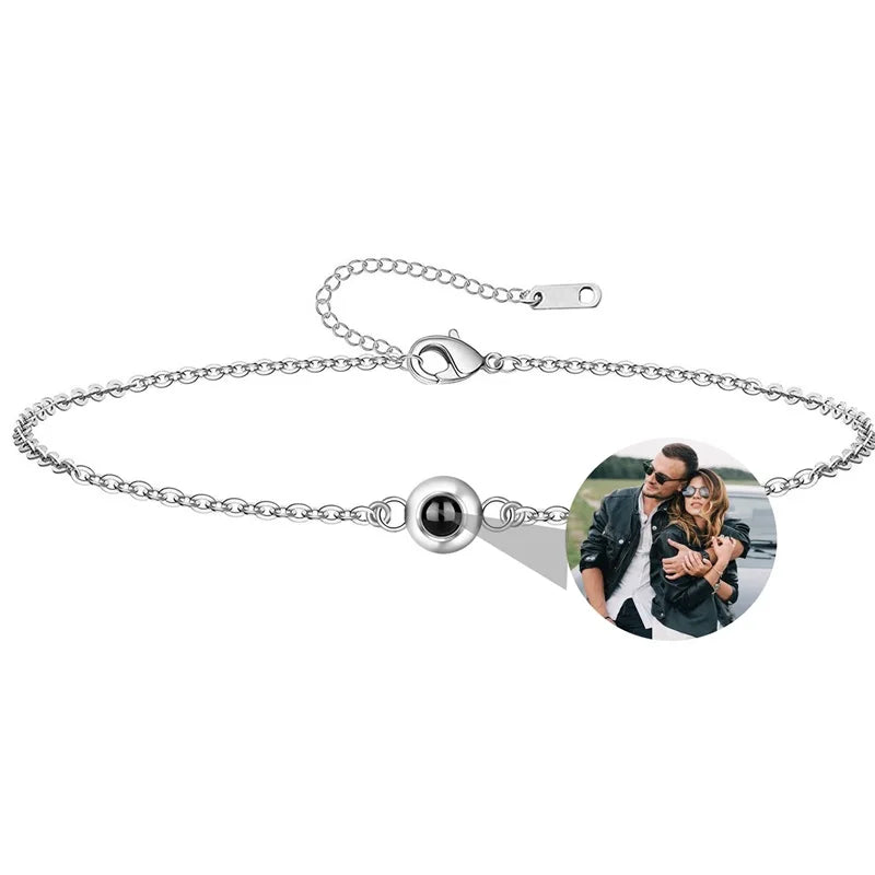Custom Photo Bracelet Personalized Projection Bracelets with Picture Inside 100 Languages I Love You Stainless Steel Bracelet