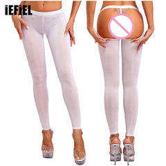 Womens Low Waist Leggings Open Butt Stretchy Leggings Solid Color Cut Out Elastic