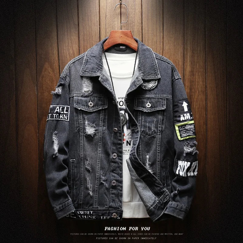 Male Jeans Coat Men Brand Denim Jacket Hip Hop Streetwear Punk Motorcycle