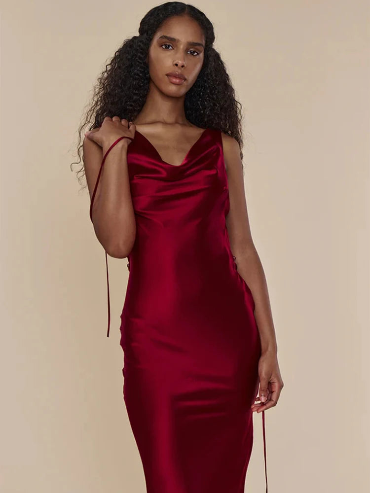 Evening Dresses: Bandage Spaghetti Strap V Neck Maxi Dress For Women