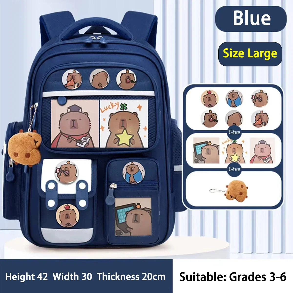 Capybara School Bag Waterproof Backpack Large Capacity Alleviate Burden Protecting Spine Widen Straps Backpack for Students Gift