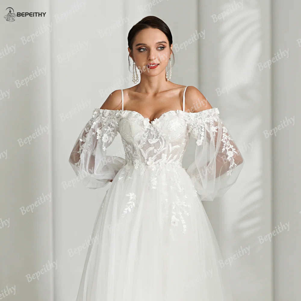 White Bridesmaid Dresses: A Line Ivory Wedding Dresses Spring Women Long Sleeves