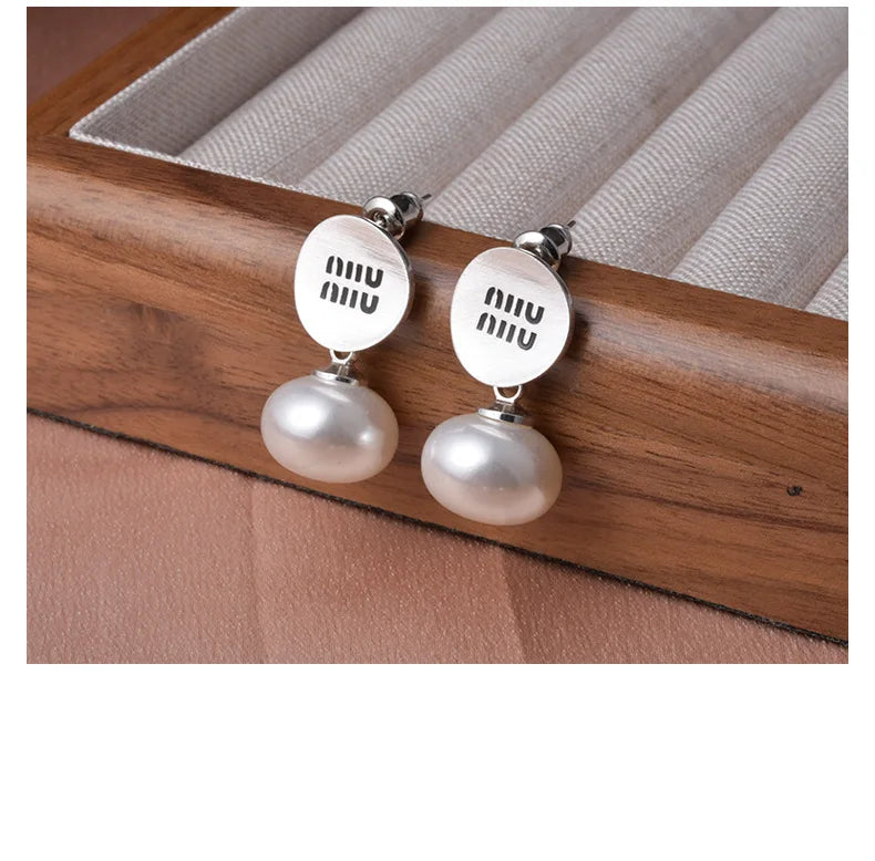 Luxury Brand 18K Gold Plated French Pearl Pendant Earrings, Trendy Women's Jewelry Accessories，Wedding Banquet Anniversary Gift