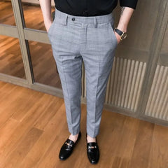 Check Draped Man Suits Pants Work Office Trousers for Men Plaid Fluid