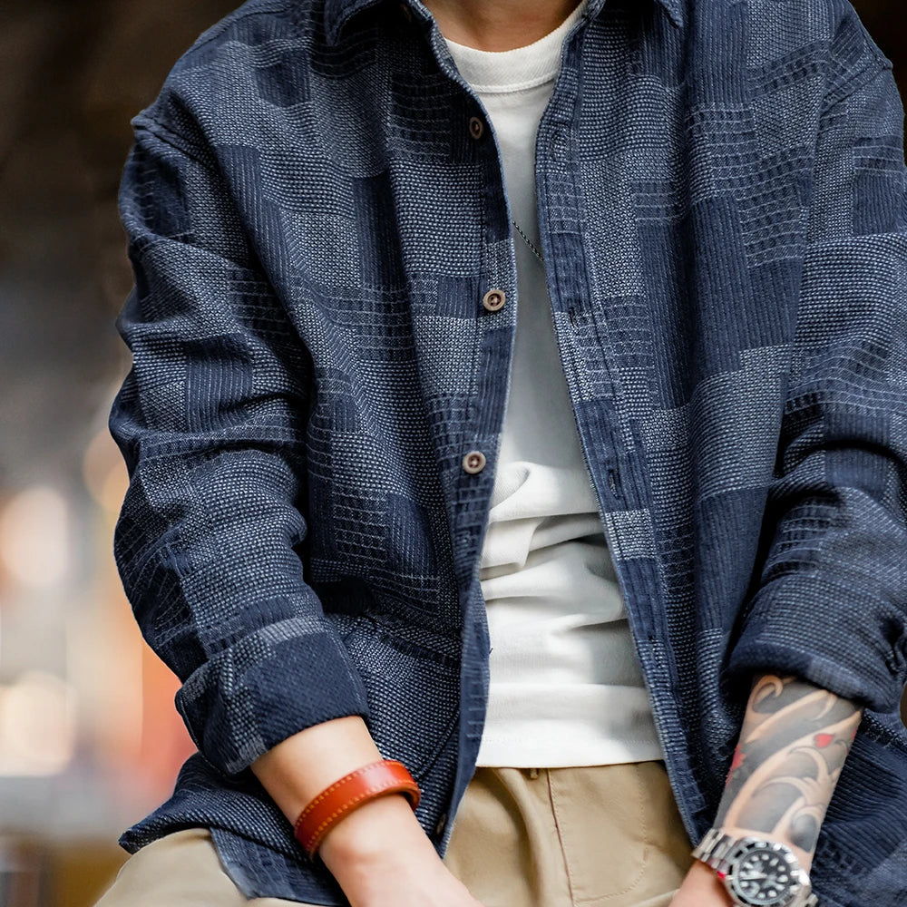 Maden Japanese Retro Boro Denim Shirts for Men