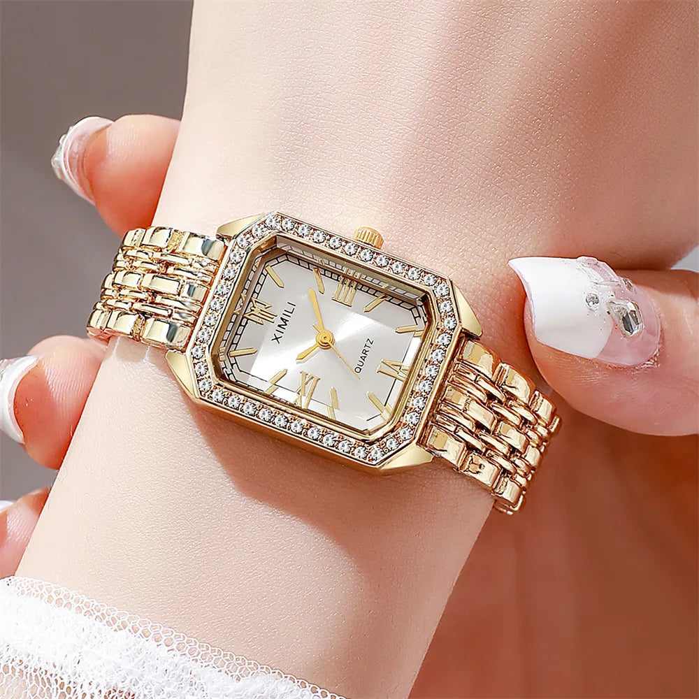 2025 Light luxury Brand Watch Women Business Simple Diamond Gold Watches Casual Female Student Fashion Quartz Clock Wristwatches