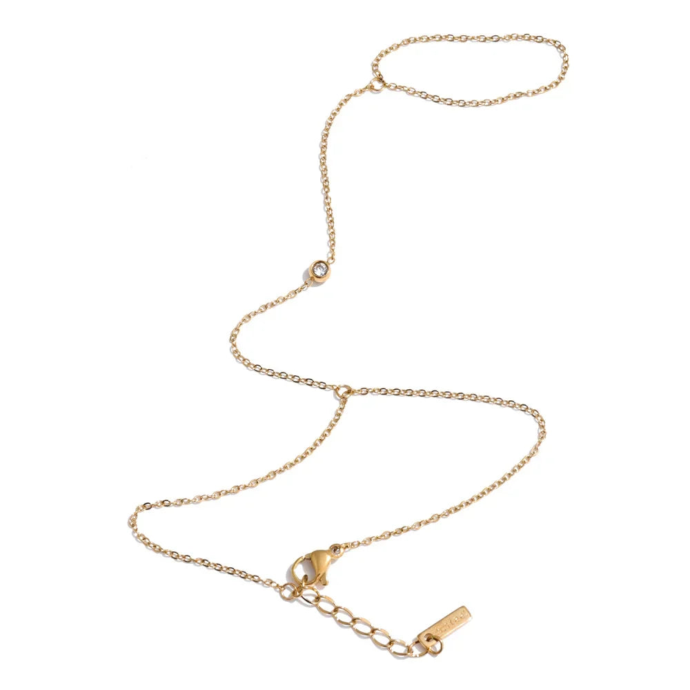 Yhpup Hot Style Zirconia Round Back of Hand Chain Finger Bracelet Bangle Stainless Steel Chic Fashion Jewelry Wholesale 2025 New