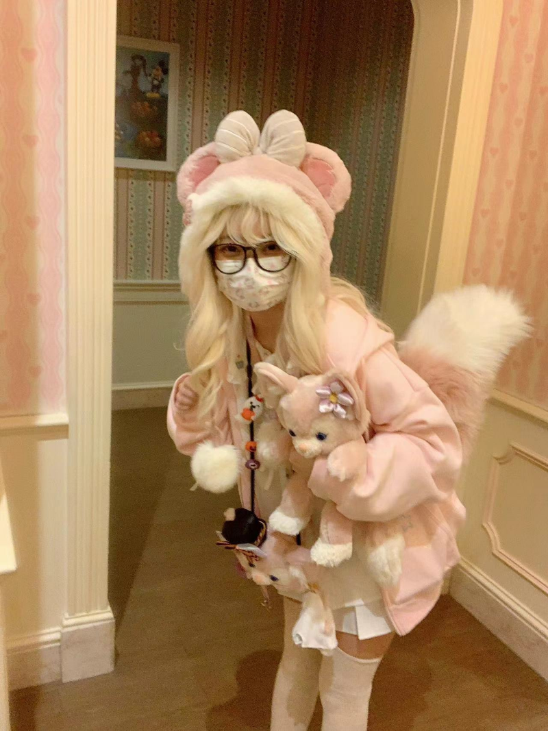 Harajuku Kawaii Pink Zip Up Hoodie Women Japanese Style Cute Cartoon