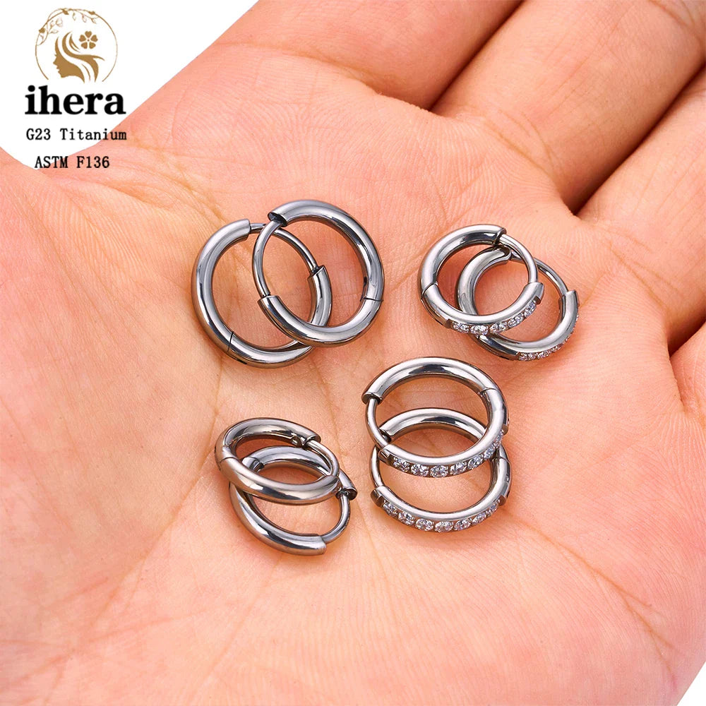 2/20PCS G23 Titanium Piercing Round Earrings Hoops with Zircon Ear Buckle Women Ear Tragus Cartilage Helix Piercing Jewelry