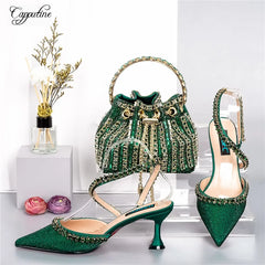 Gold Shoes And Bag Set For Women Luxury Ladies Pumps Match With Handbag