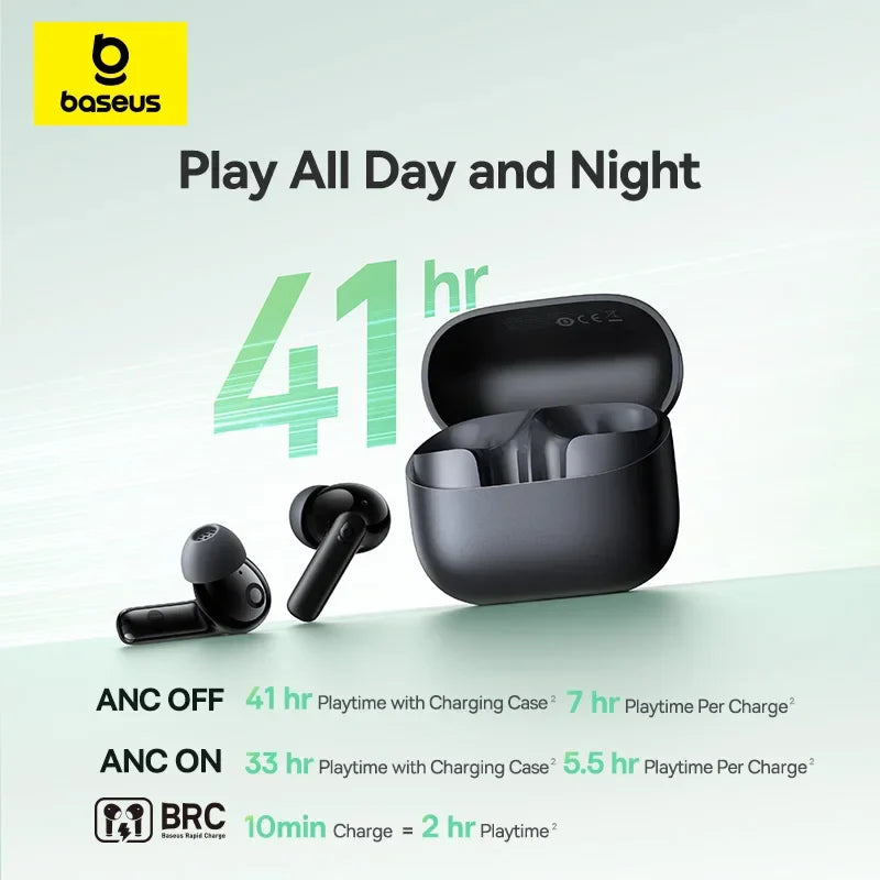 Baseus Bass EP10/BP1 NC -43dB Noise Cancelling ANC True Wireless Earbuds Bluetooth 6.0 In-Ear Wireless Earphones 4-Mics Ear buds
