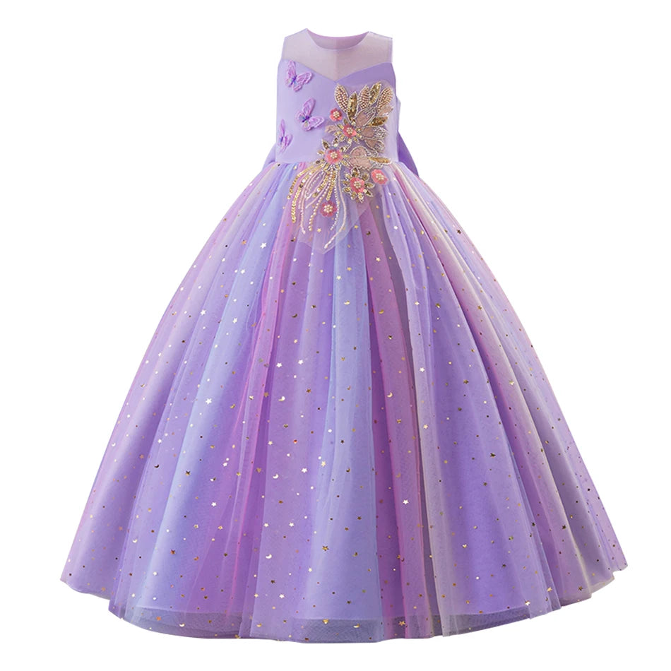 Elegant Kids Sleeveless Tulle Ball Gown Stage Performances Weddings Christmas Girls Dresses Girls Princess Party Dresses