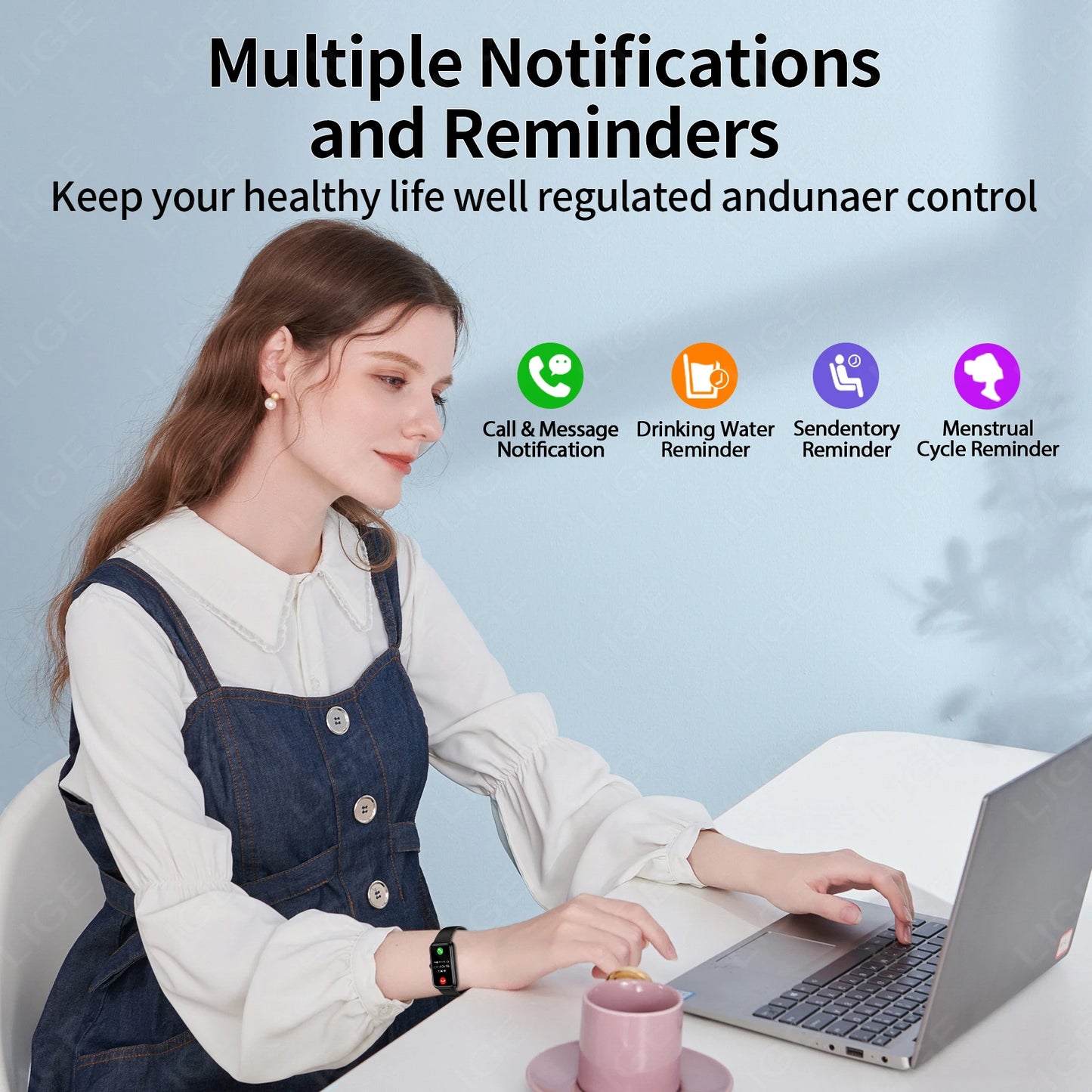 LIGE New Sport Fitness Tracker Smart Bracelet Heart Rate Blood Oxygen Monitor Call Reminder 1.47" Smartwatch Band For Men Women