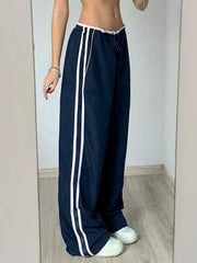 Low Waist Sports Sweatpants Streetwear Y2K Cargo Pants Harajuku Baggy Trousers Side Stripe Elastic Korean fashion 2023