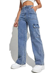 Women Wide Leg Baggy Jeans Lady Vintage Y2K Punk High Waist Loose Cargo Denim Pants