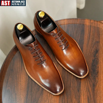 Italian Men's Formal Shoes Luxury Genuine Leather Handmade Quality Comfortable Elegant Black Wedding Social Oxfords Shoes Man