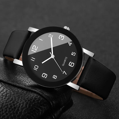 1/2PCS Fashion Couple's Watches Leather Strap Wristwatch Men Women Casual Arabic Dial Quartz Watches (Without Box)