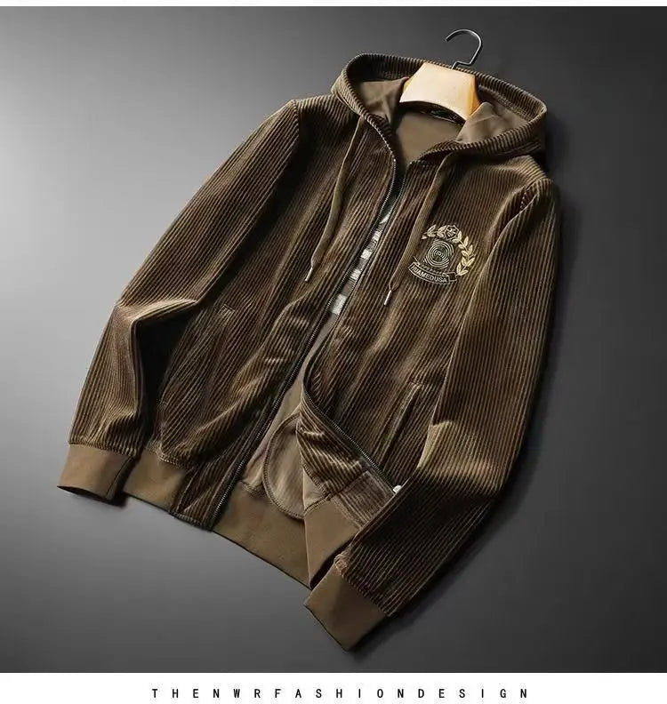 Autumn Men's Sportswear Solid Color Solid Color Zipper Hooded Pocket Jacket Drawstring Trousers Sports Clothing Set