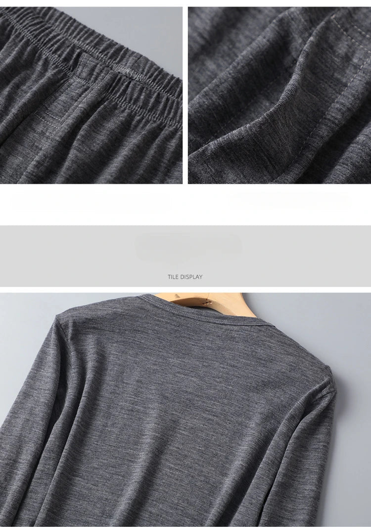 100% Merino Wool Base Layer Set Men 150G Winter Merino Wool Thermal Underwear Sets Lightweight Long Sleeve Top Bottom Pants