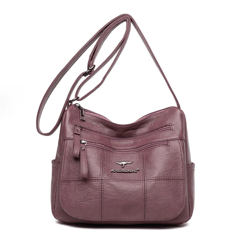 Women's Soft Leather Shoulder Bags Multi-Layer Pockets Messenger