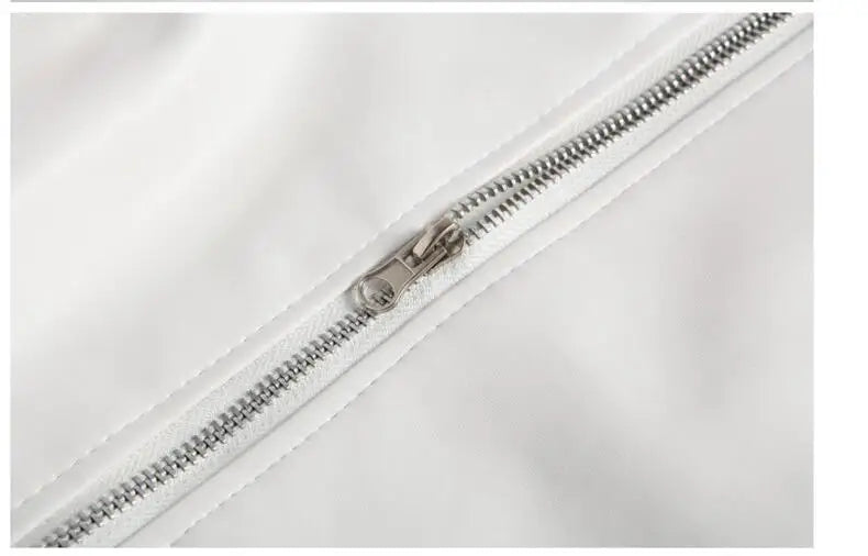 Mens Leather Jackets White Black Casual Lapel Slim Fit Diagonal Zipper