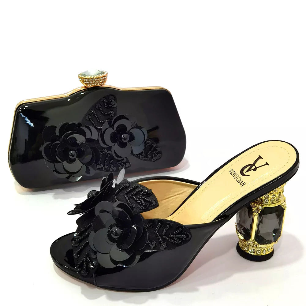 Matching Shoes and Bags: Green Color Pointed Wine Glass Heel Design Ladies Shoes