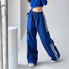 Striped Sweatpants Women Hip Hop Streetwear Baggy Wide Leg Cargo Pants